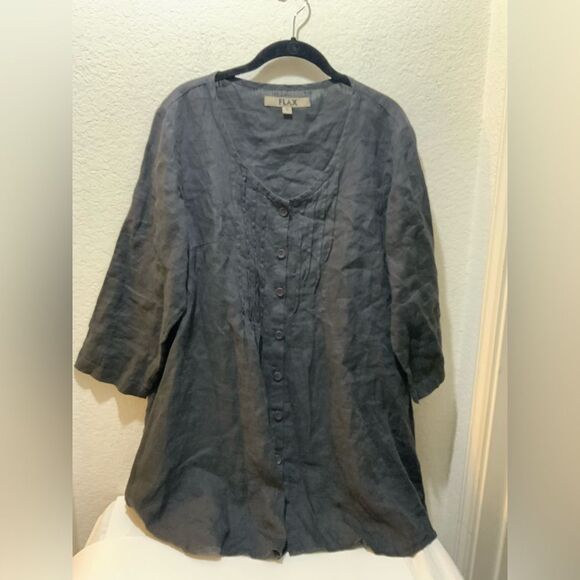 Flax Women’s Size S Linen Gray Button Up Shirt Blouse Pockets Lagenlook - Picture 1 of 9